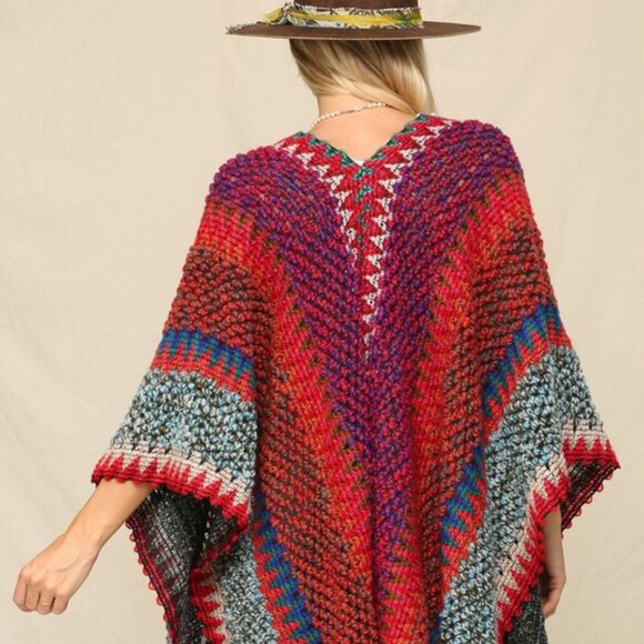 New Bohemian Knit Tasseled Poncho Cardigan Sweater Hippie Top Vintage NWT - Picture 3 of 8